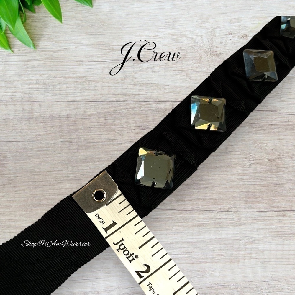 J.Crew Vintage Black Grosgrain Ribbon Belt w/ Smoky Crystal Squares @iamwarrior - Picture 6 of 9